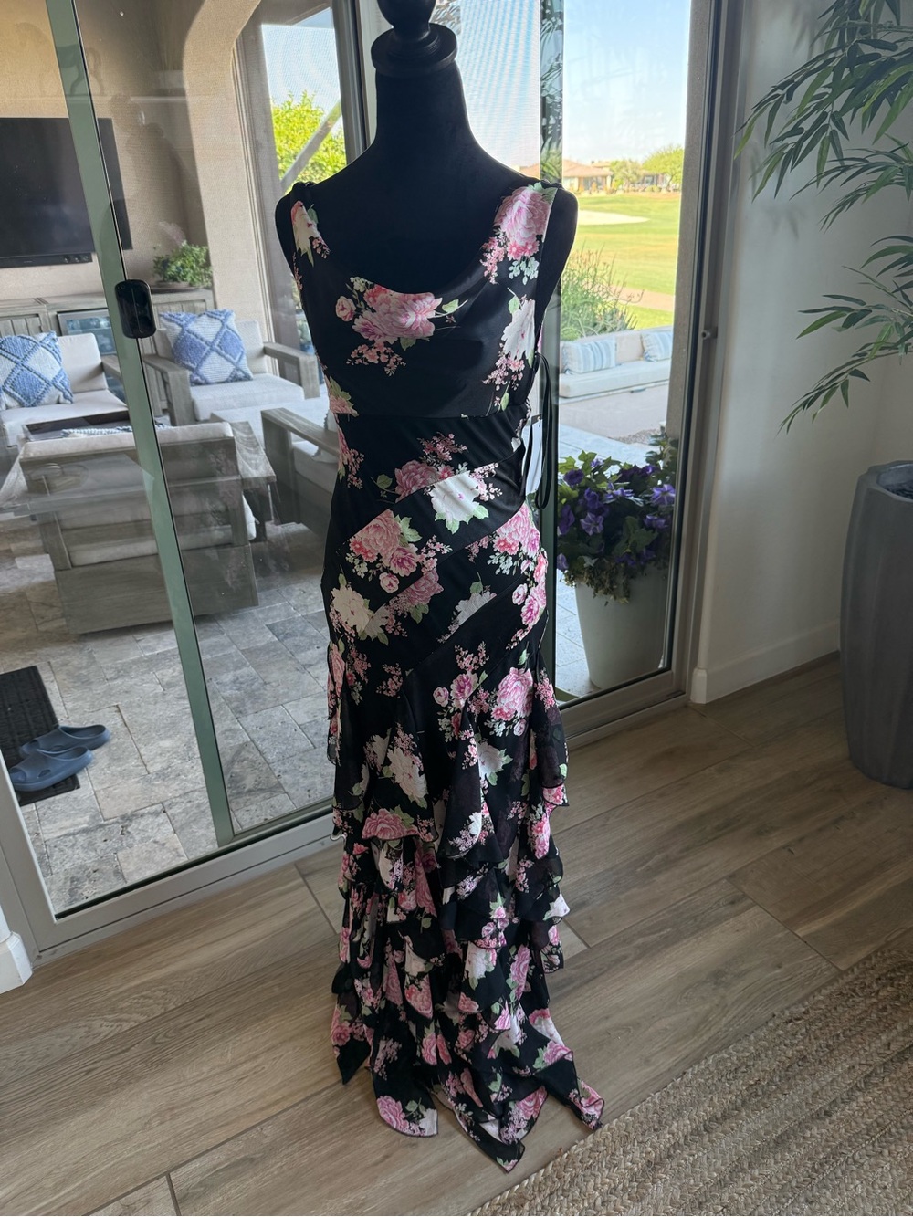City Studio Black Maxi Dress with Pink Floral Print